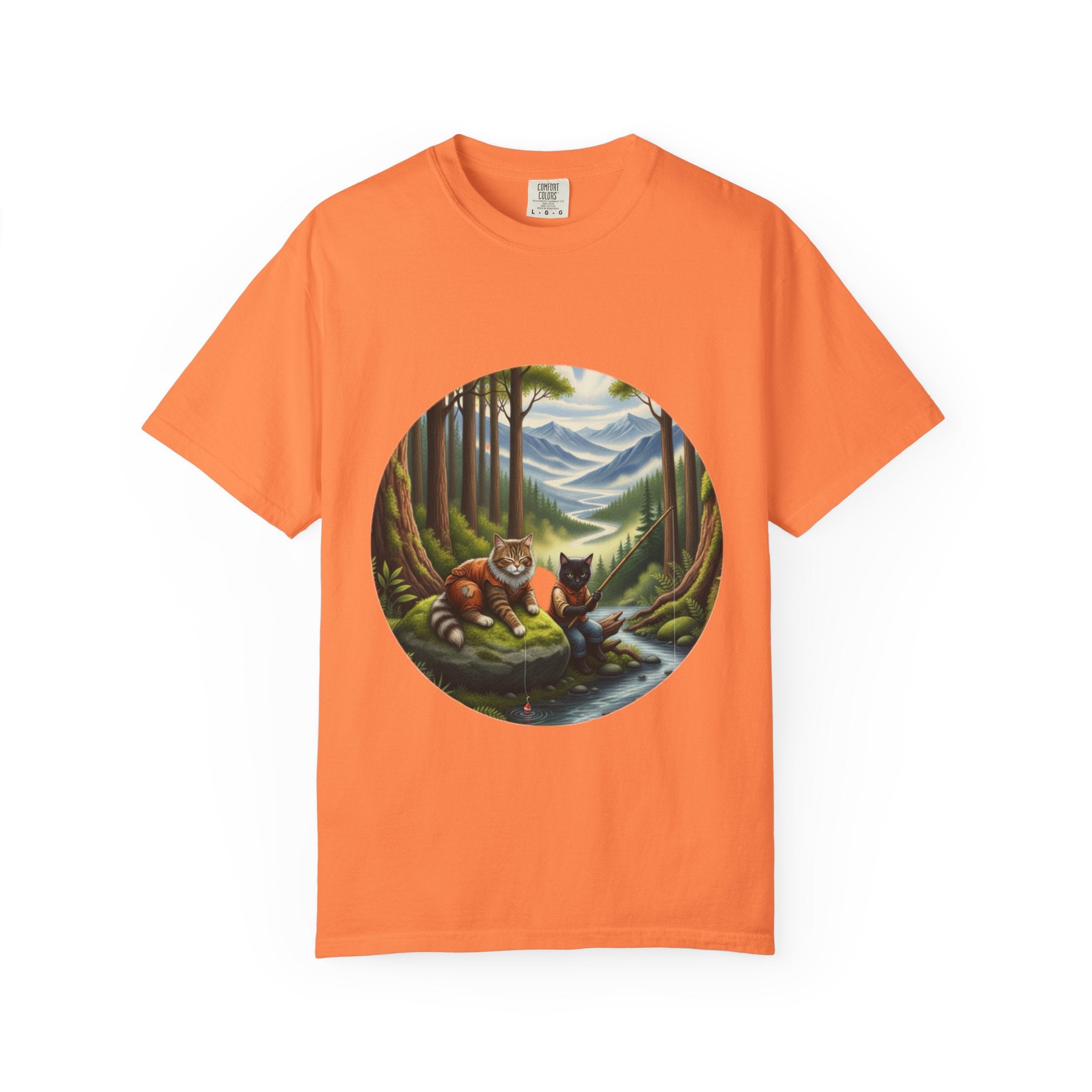 Cat Lover T-Shirt - Two Cats Enjoying Mountain Stream