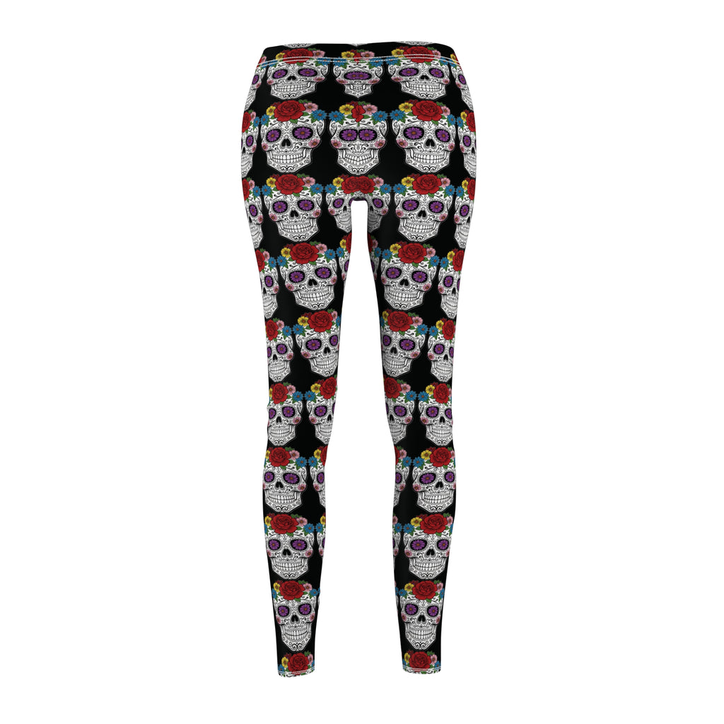 Vibrant Skull Print Leggings, Casual Wear, Fitness Leggings, Unique Lounge Pants, Gift for Her, Festival Fashion