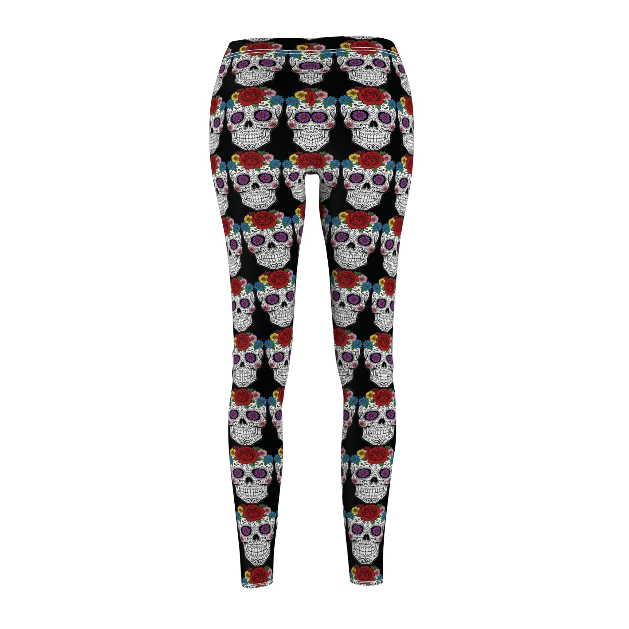 Vibrant Skull Print Leggings, Casual Wear, Fitness Leggings, Unique Lounge Pants, Gift for Her, Festival Fashion