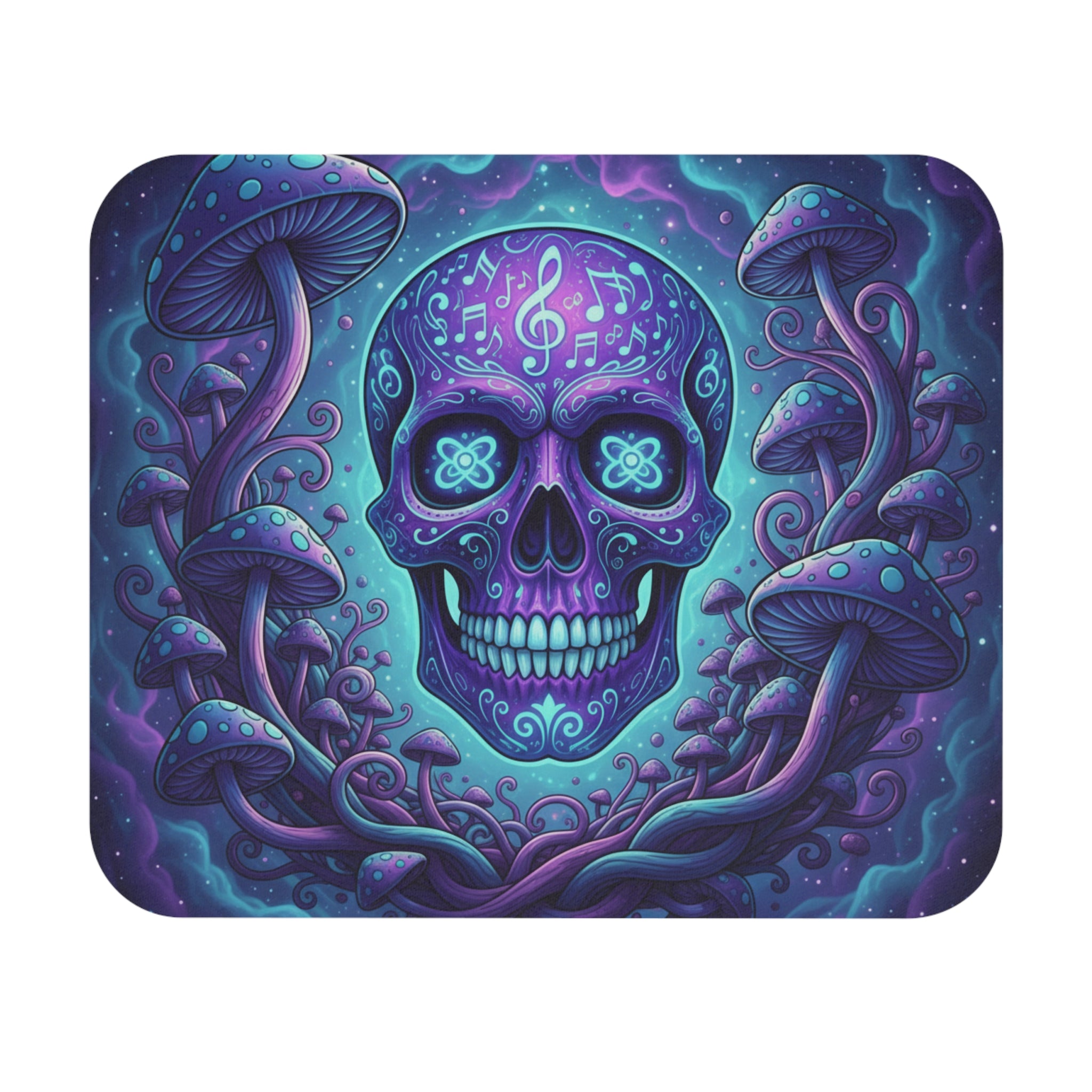 Psychedelic Skull Mouse Pad, Artistic Desk Accessory, Computer Mouse Mat, Gift for Gamers, Unique Office Decor, Music and Nature Theme