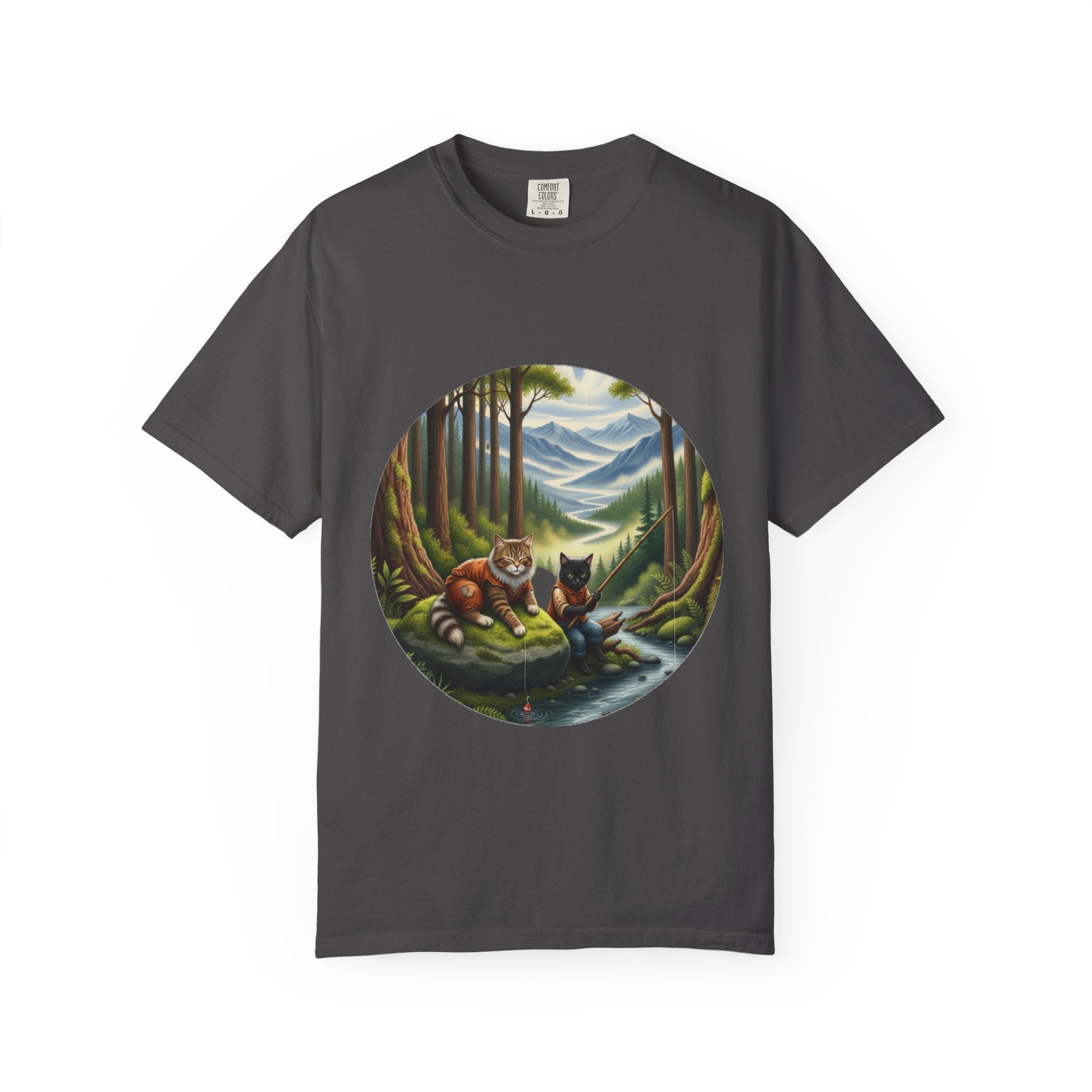 Cat Lover T-Shirt - Two Cats Enjoying Mountain Stream