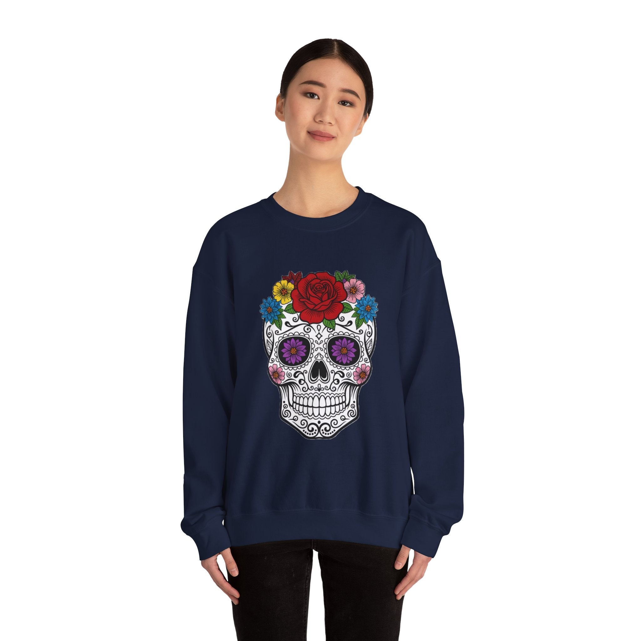 Sugar Skull Floral Sweatshirt - Unisex Crewneck, Boho Style, Day of the Dead Outfit, Gift for Her, Cozy Casual Wear
