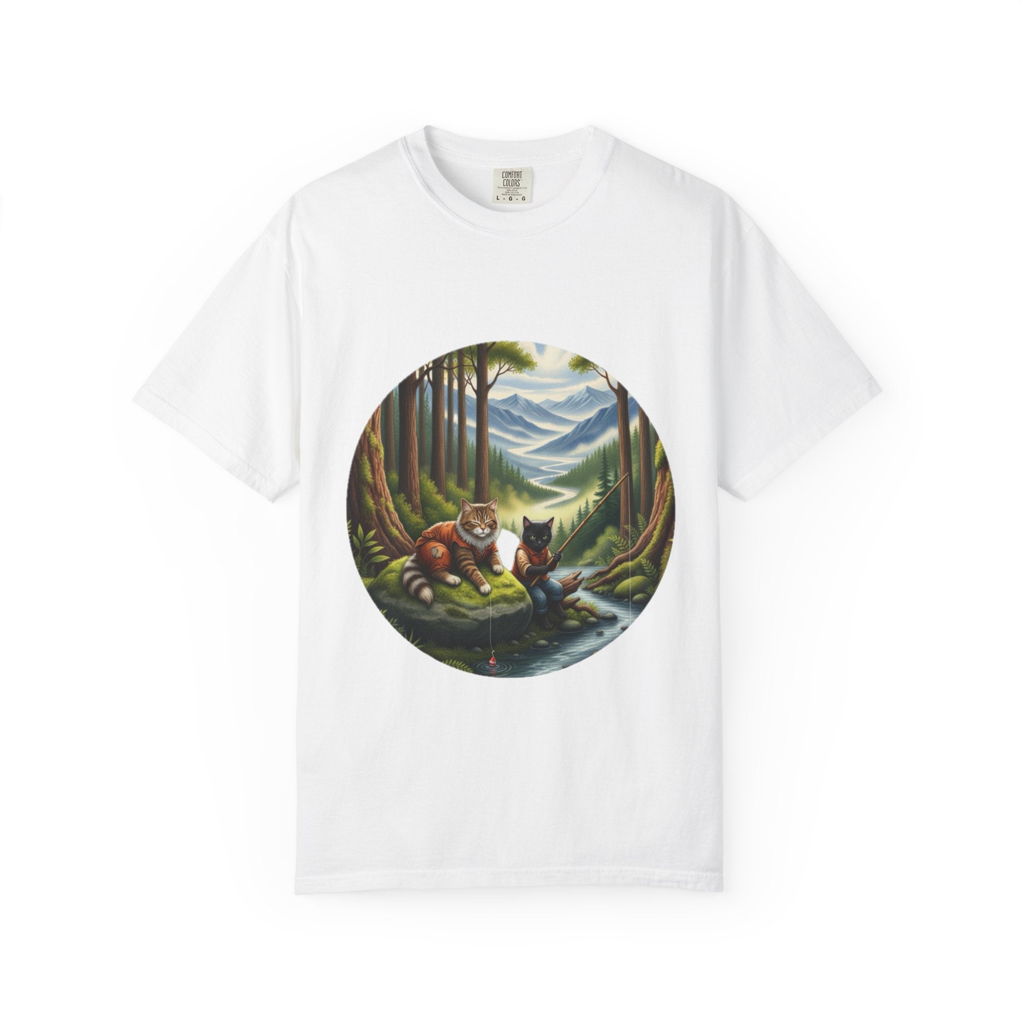 Cat Lover T-Shirt - Two Cats Enjoying Mountain Stream