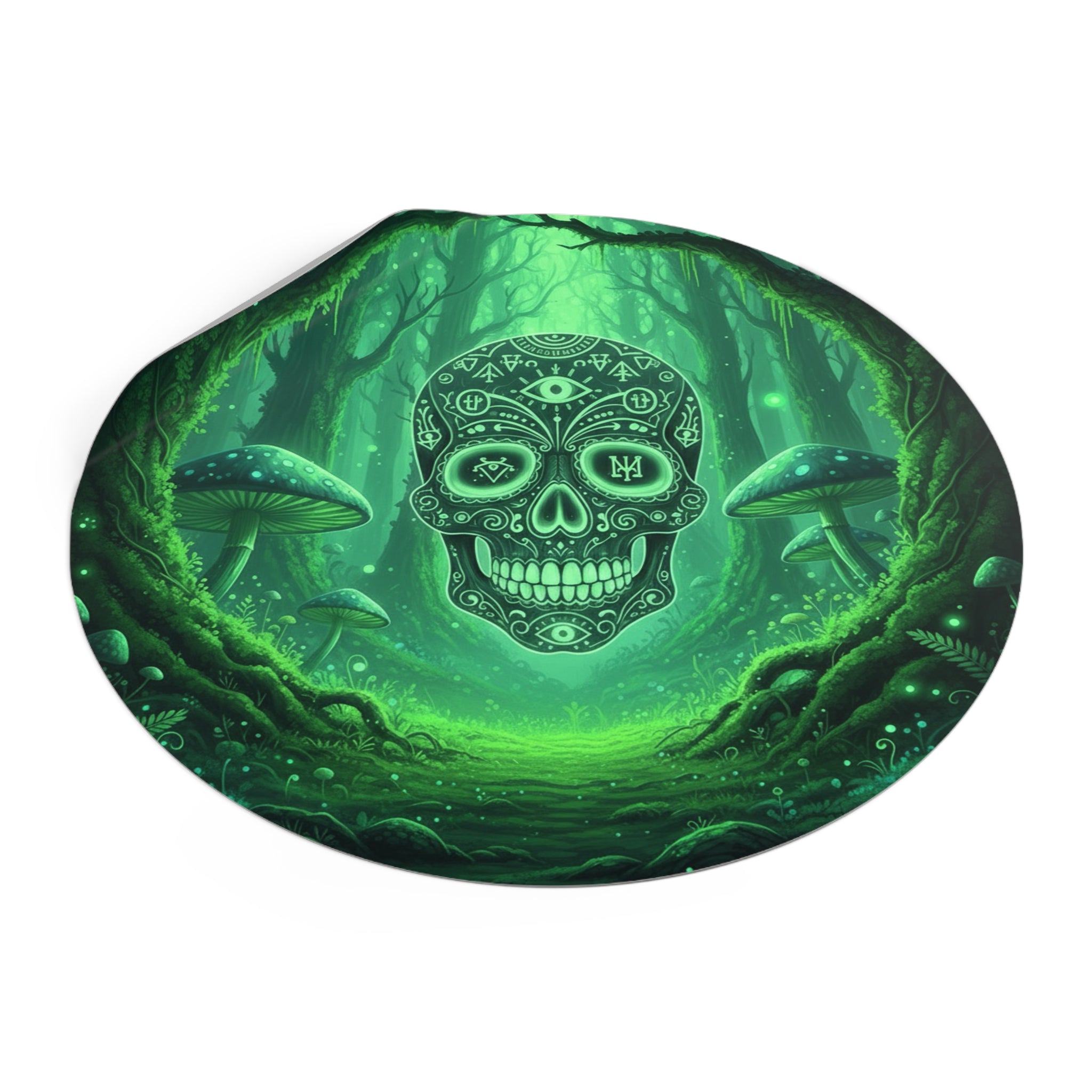 Mystical Skull Vinyl Stickers - Ominous Green Forest Design, Boho Decor, Halloween/Party Supplies, Laptop/Mug/Car Decor