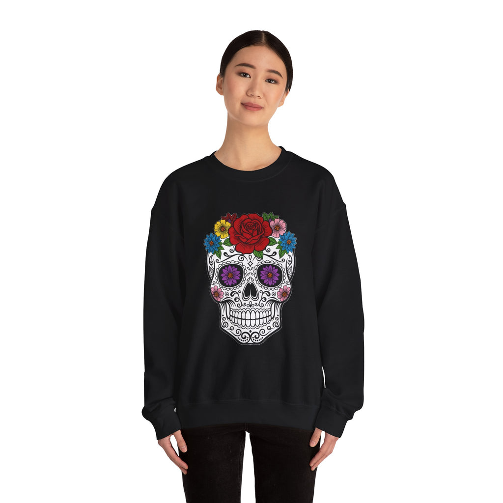 Sugar Skull Floral Sweatshirt - Unisex Crewneck, Boho Style, Day of the Dead Outfit, Gift for Her, Cozy Casual Wear