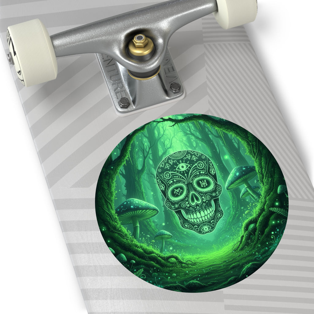 Mystical Skull Vinyl Stickers - Ominous Green Forest Design, Boho Decor, Halloween/Party Supplies, Laptop/Mug/Car Decor