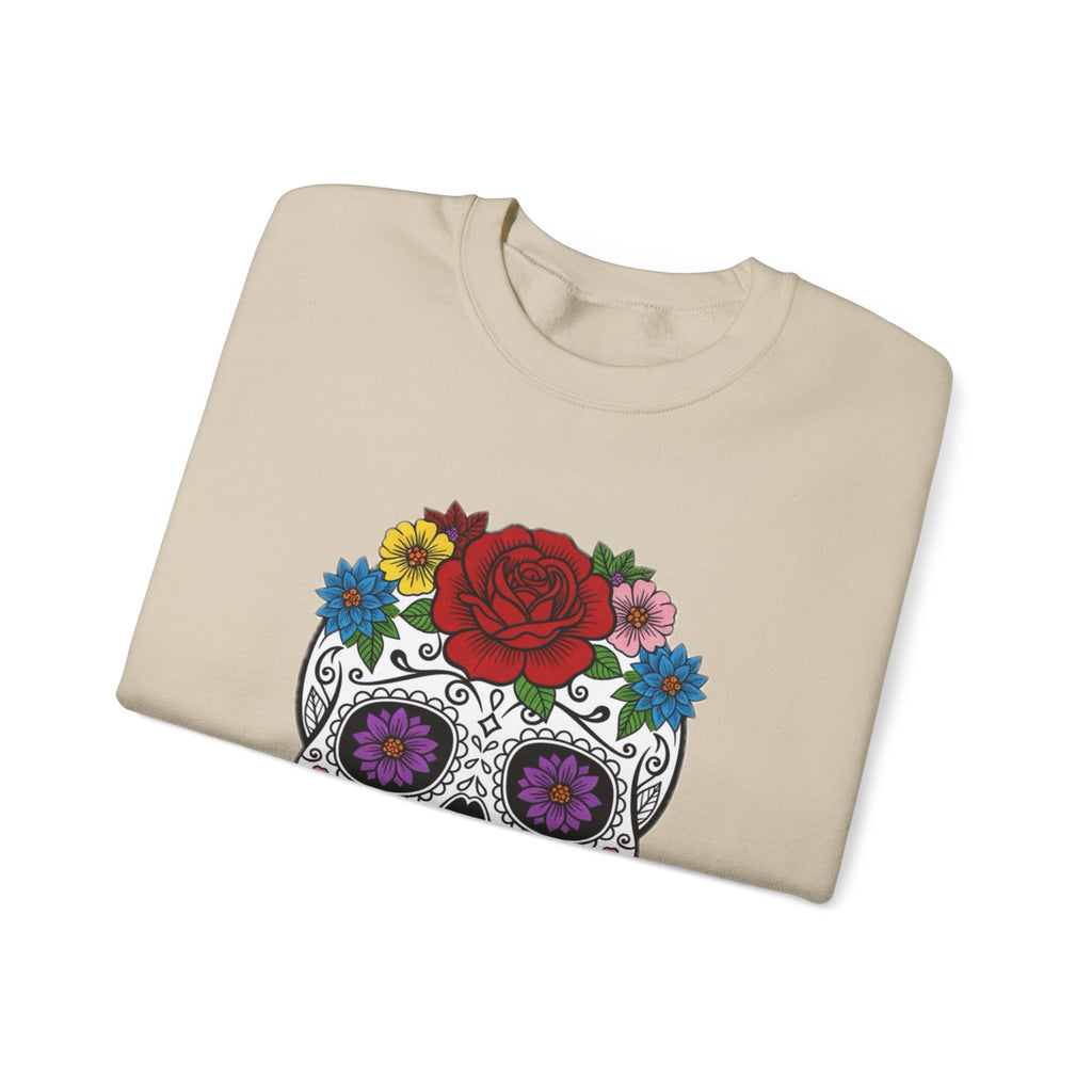 Sugar Skull Floral Sweatshirt - Unisex Crewneck, Boho Style, Day of the Dead Outfit, Gift for Her, Cozy Casual Wear