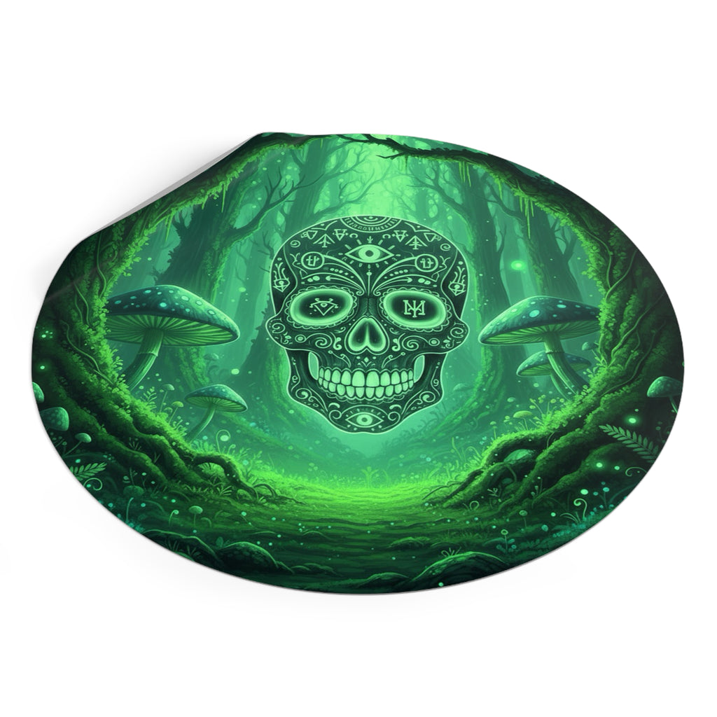 Mystical Skull Vinyl Stickers - Ominous Green Forest Design, Boho Decor, Halloween/Party Supplies, Laptop/Mug/Car Decor