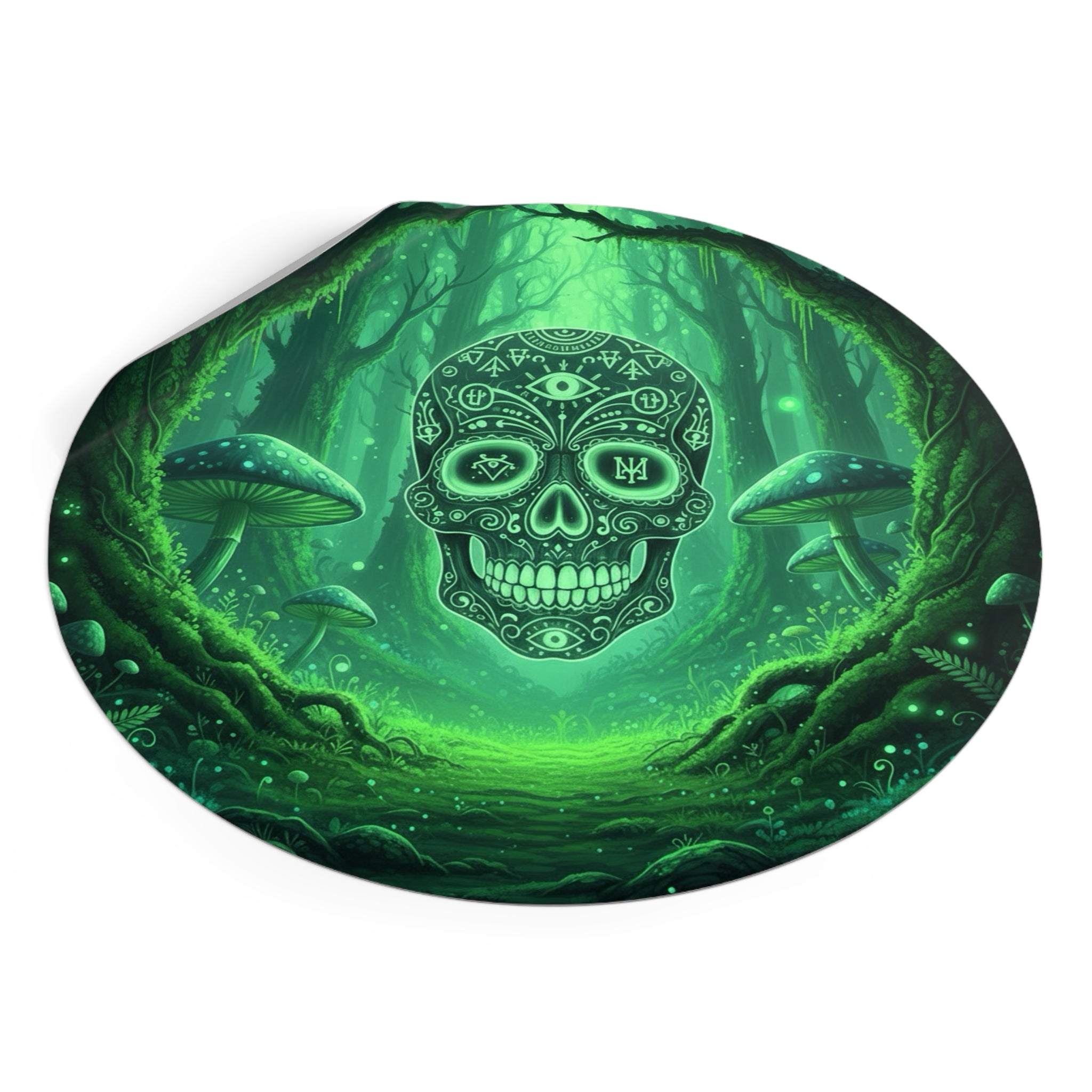 Mystical Skull Vinyl Stickers - Ominous Green Forest Design, Boho Decor, Halloween/Party Supplies, Laptop/Mug/Car Decor