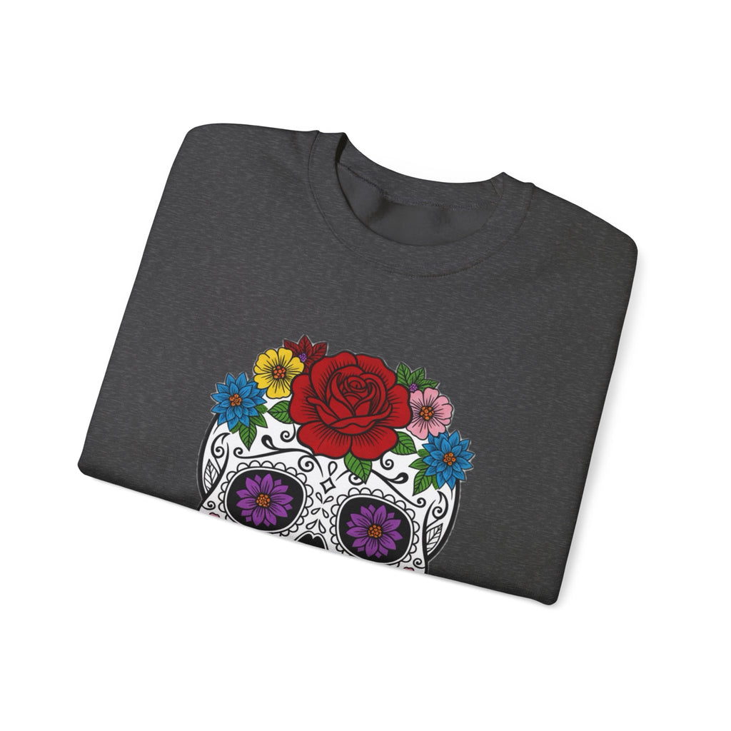 Sugar Skull Floral Sweatshirt - Unisex Crewneck, Boho Style, Day of the Dead Outfit, Gift for Her, Cozy Casual Wear