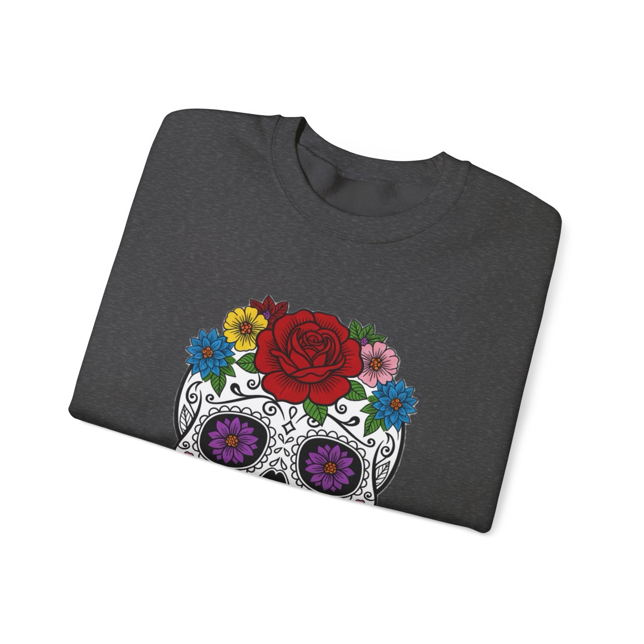 Sugar Skull Floral Sweatshirt - Unisex Crewneck, Boho Style, Day of the Dead Outfit, Gift for Her, Cozy Casual Wear