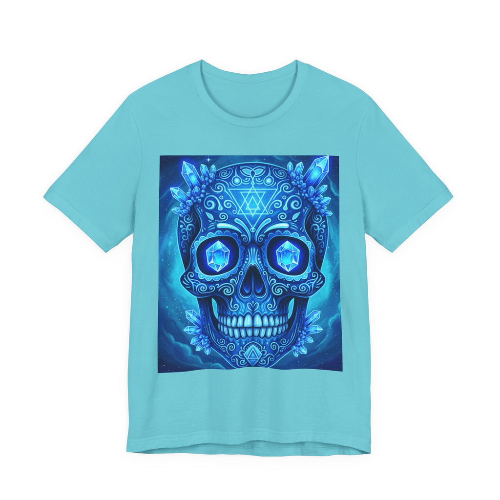 Vibrant Skull Art Tee, Unisex Tee, Graphic T-Shirt, Festival Wear, Halloween Shirt, Bohemian Style