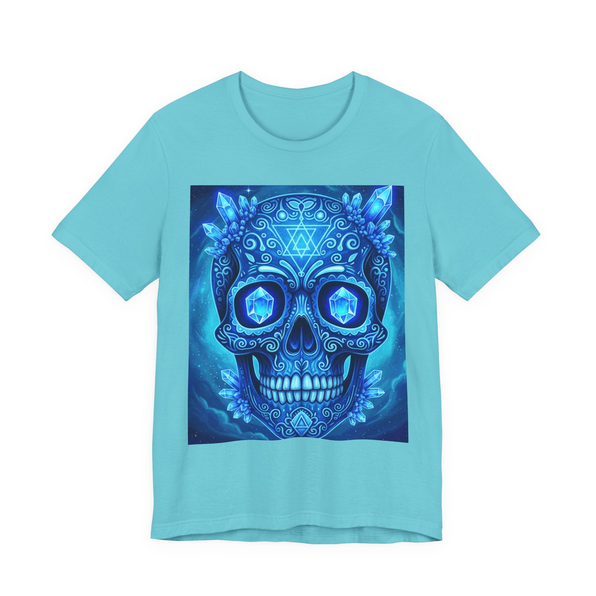 Vibrant Skull Art Tee, Unisex Tee, Graphic T-Shirt, Festival Wear, Halloween Shirt, Bohemian Style