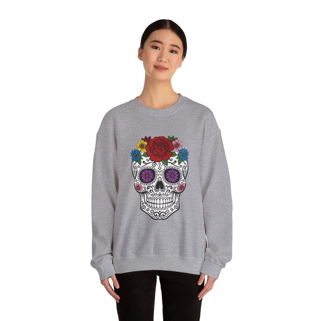 Sugar Skull Floral Sweatshirt - Unisex Crewneck, Boho Style, Day of the Dead Outfit, Gift for Her, Cozy Casual Wear
