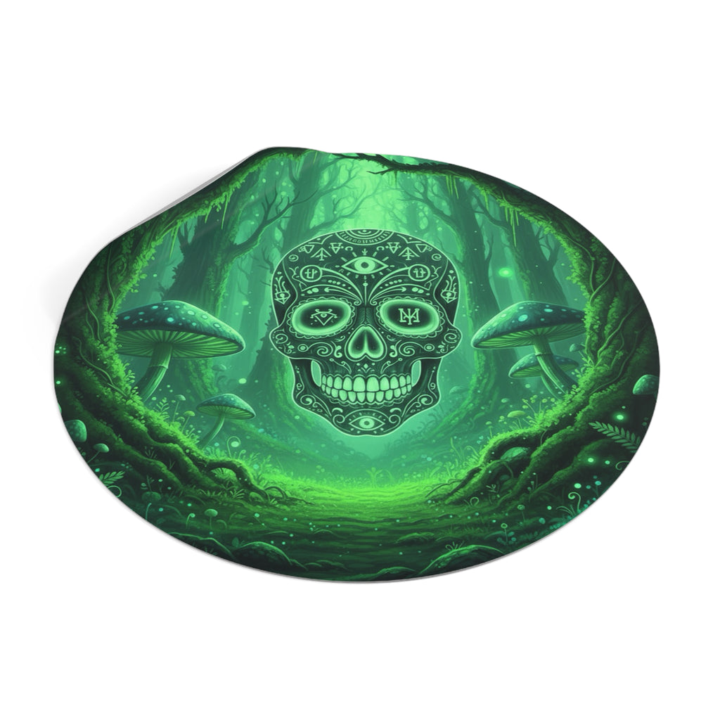 Mystical Skull Vinyl Stickers - Ominous Green Forest Design, Boho Decor, Halloween/Party Supplies, Laptop/Mug/Car Decor