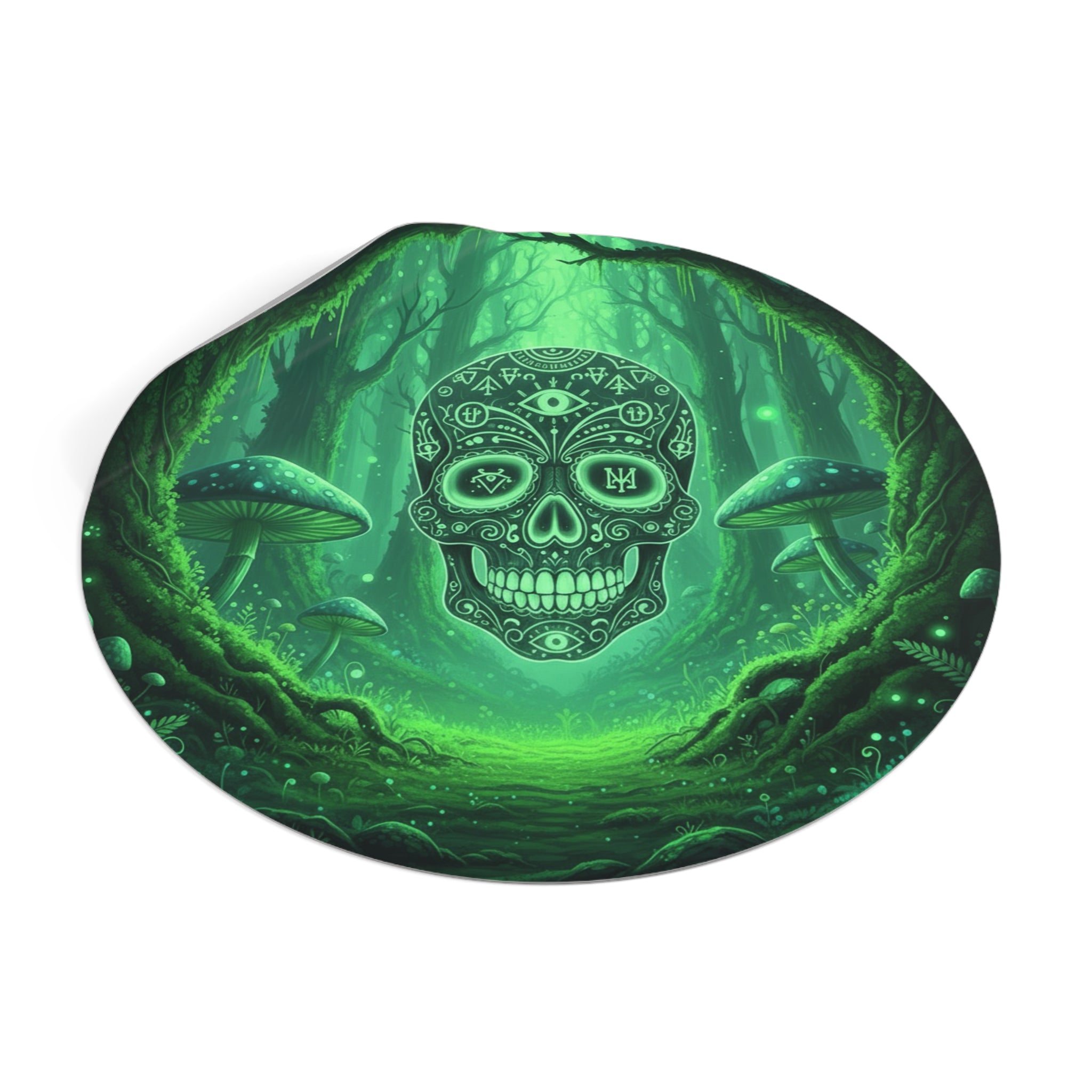 Mystical Skull Vinyl Stickers - Ominous Green Forest Design, Boho Decor, Halloween/Party Supplies, Laptop/Mug/Car Decor