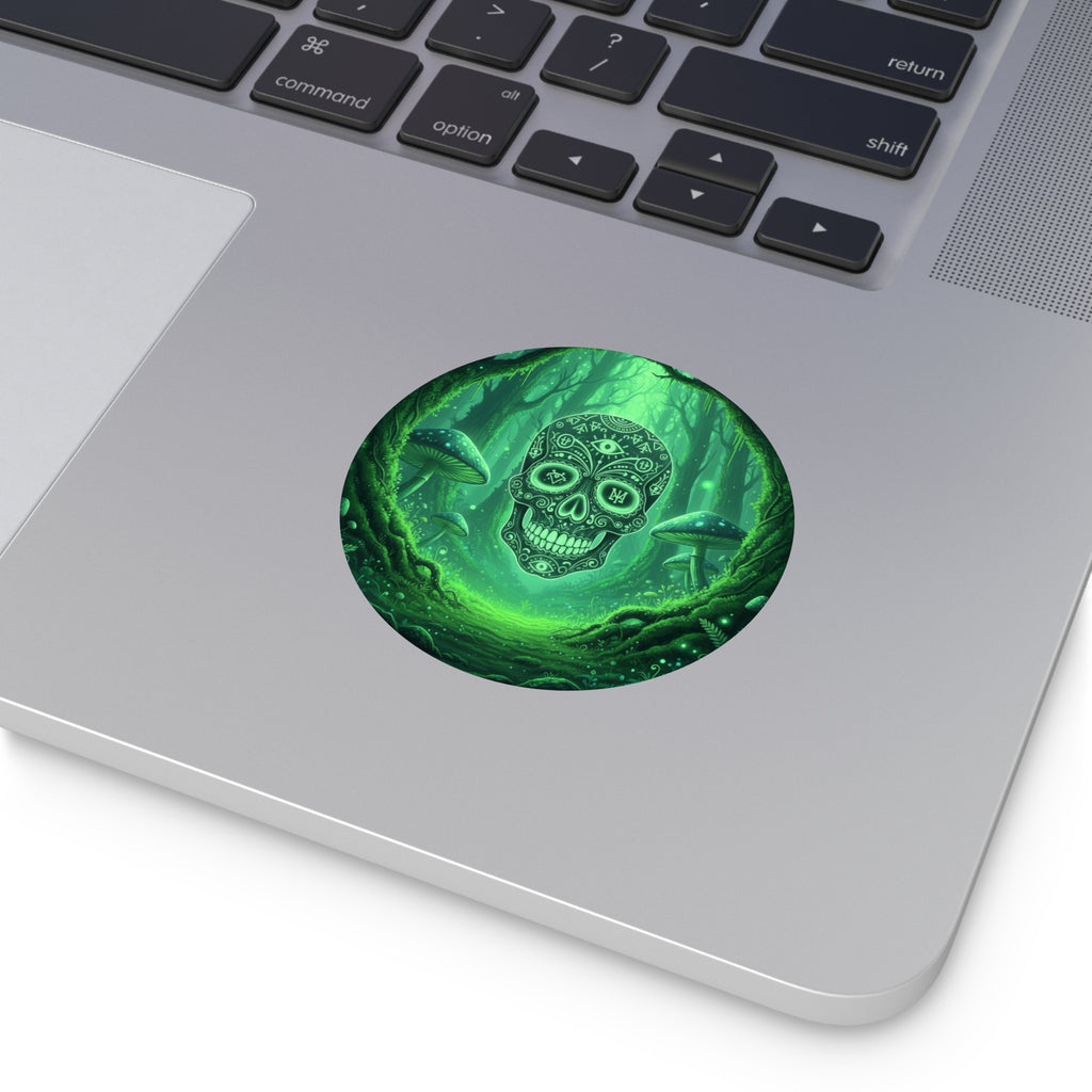 Mystical Skull Vinyl Stickers - Ominous Green Forest Design, Boho Decor, Halloween/Party Supplies, Laptop/Mug/Car Decor