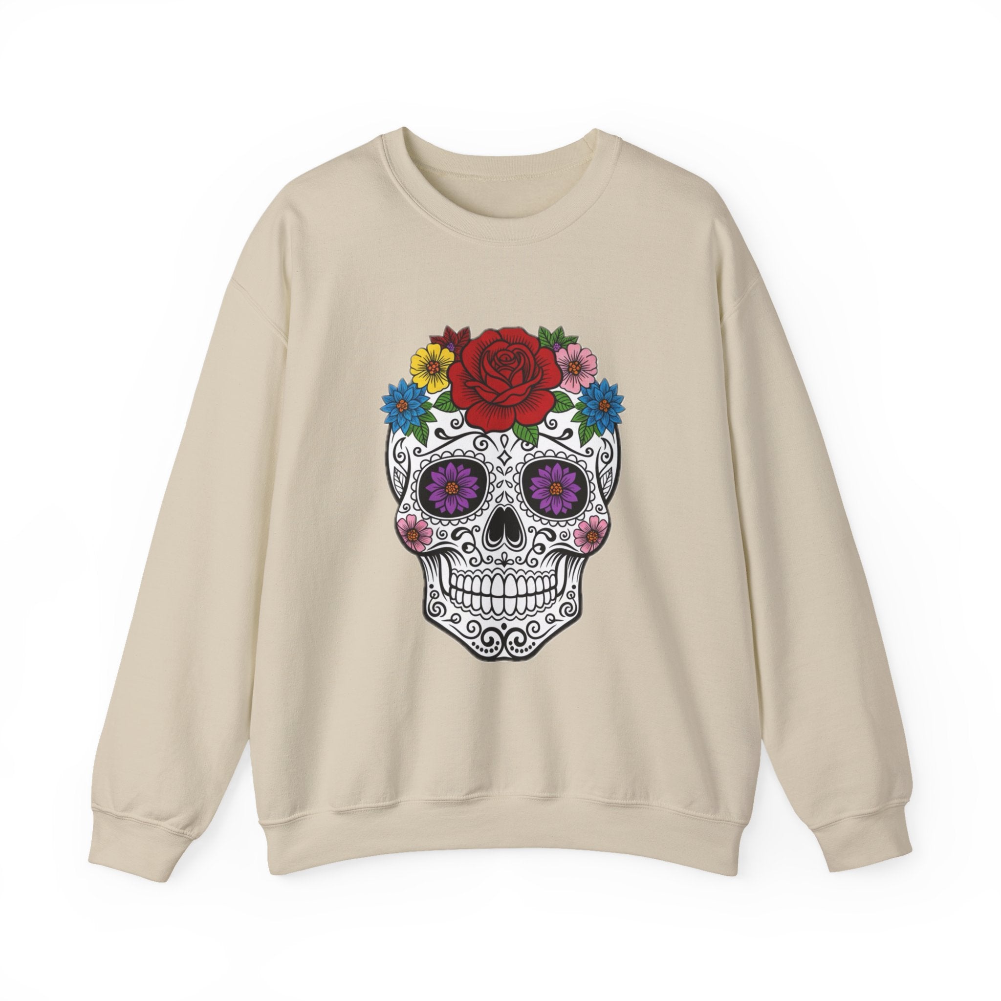 Sugar Skull Floral Sweatshirt - Unisex Crewneck, Boho Style, Day of the Dead Outfit, Gift for Her, Cozy Casual Wear