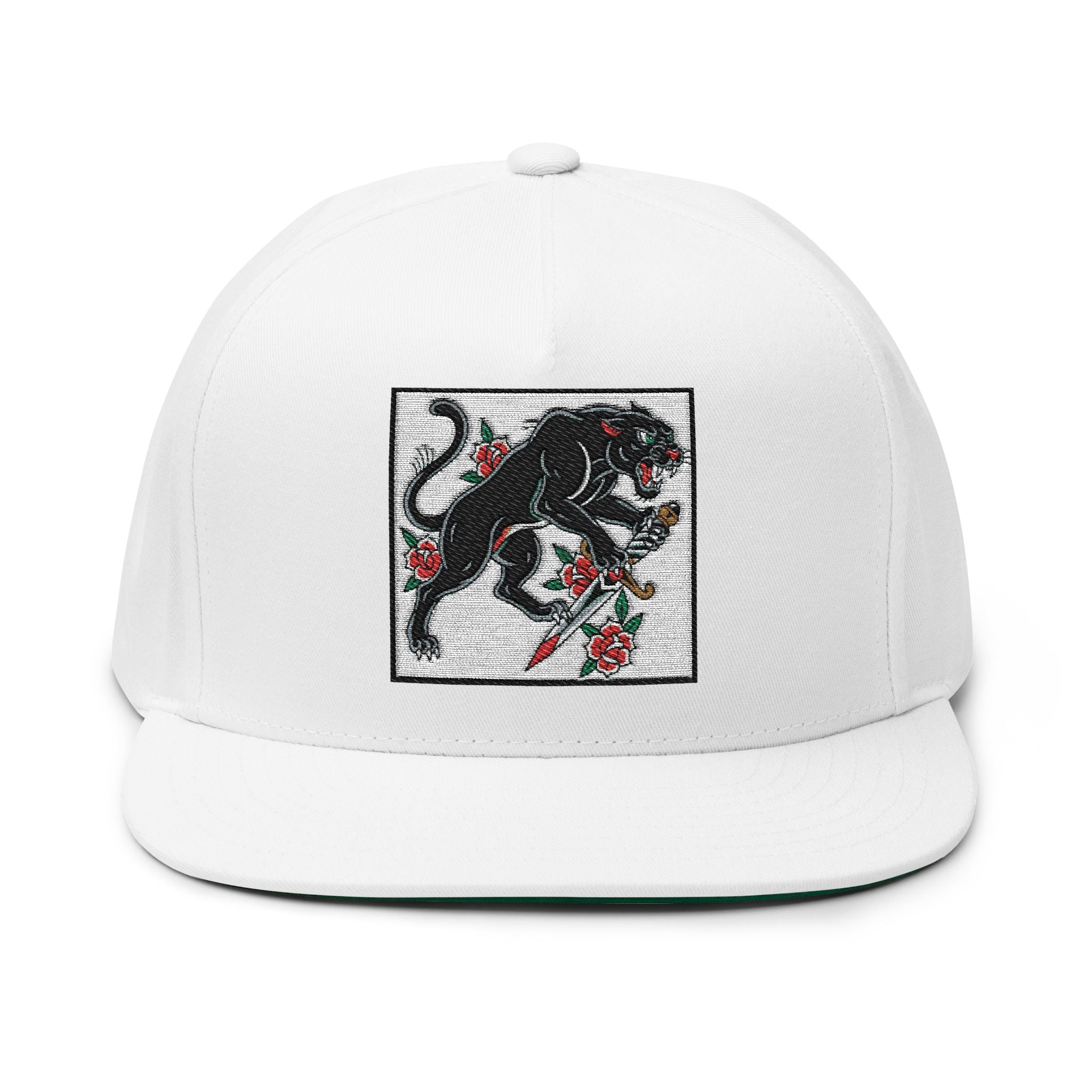 Stylish Embroidered Flat Bill Cap - Panther Design, Streetwear, Gift for Him, Accessory for All Occasions