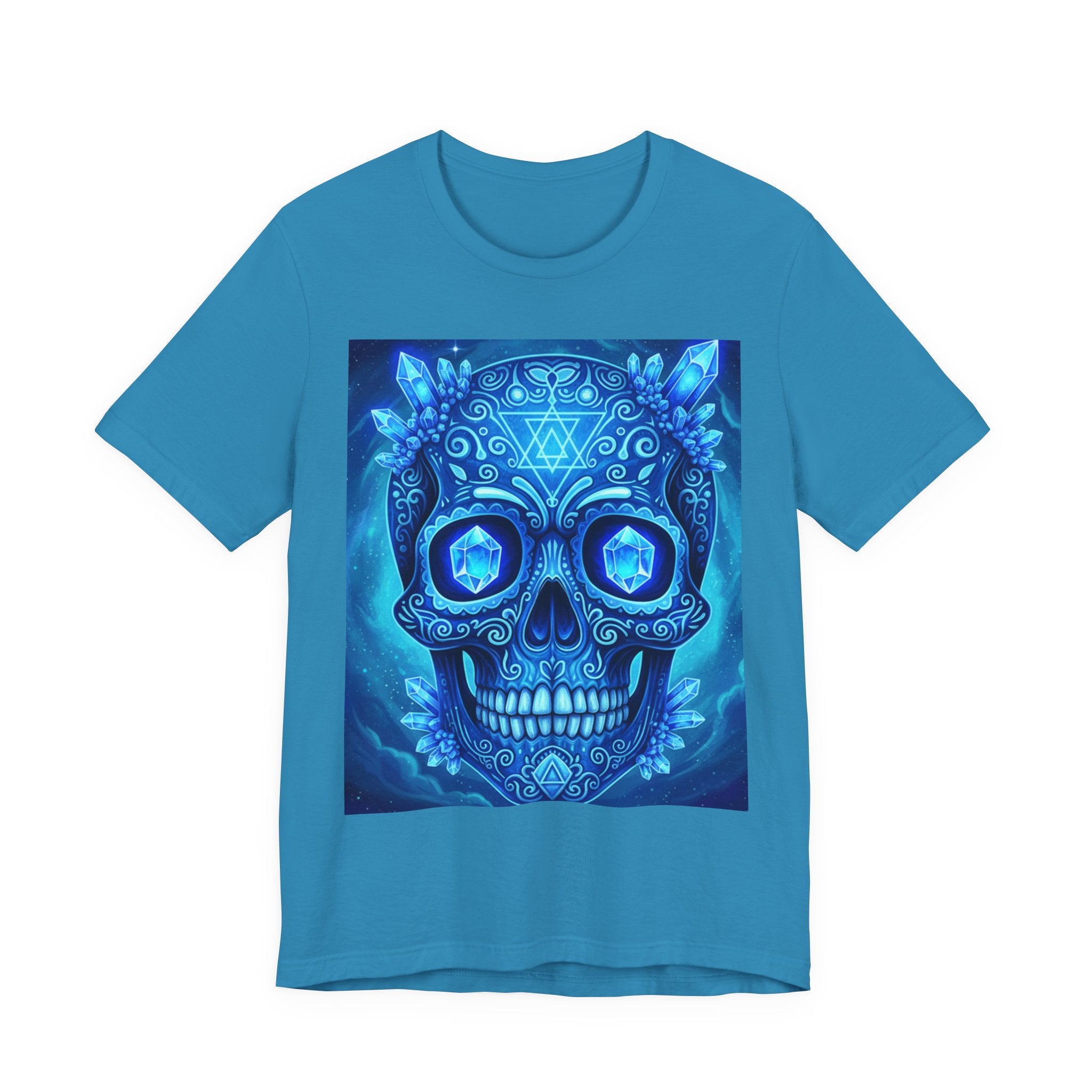 Vibrant Skull Art Tee, Unisex Tee, Graphic T-Shirt, Festival Wear, Halloween Shirt, Bohemian Style