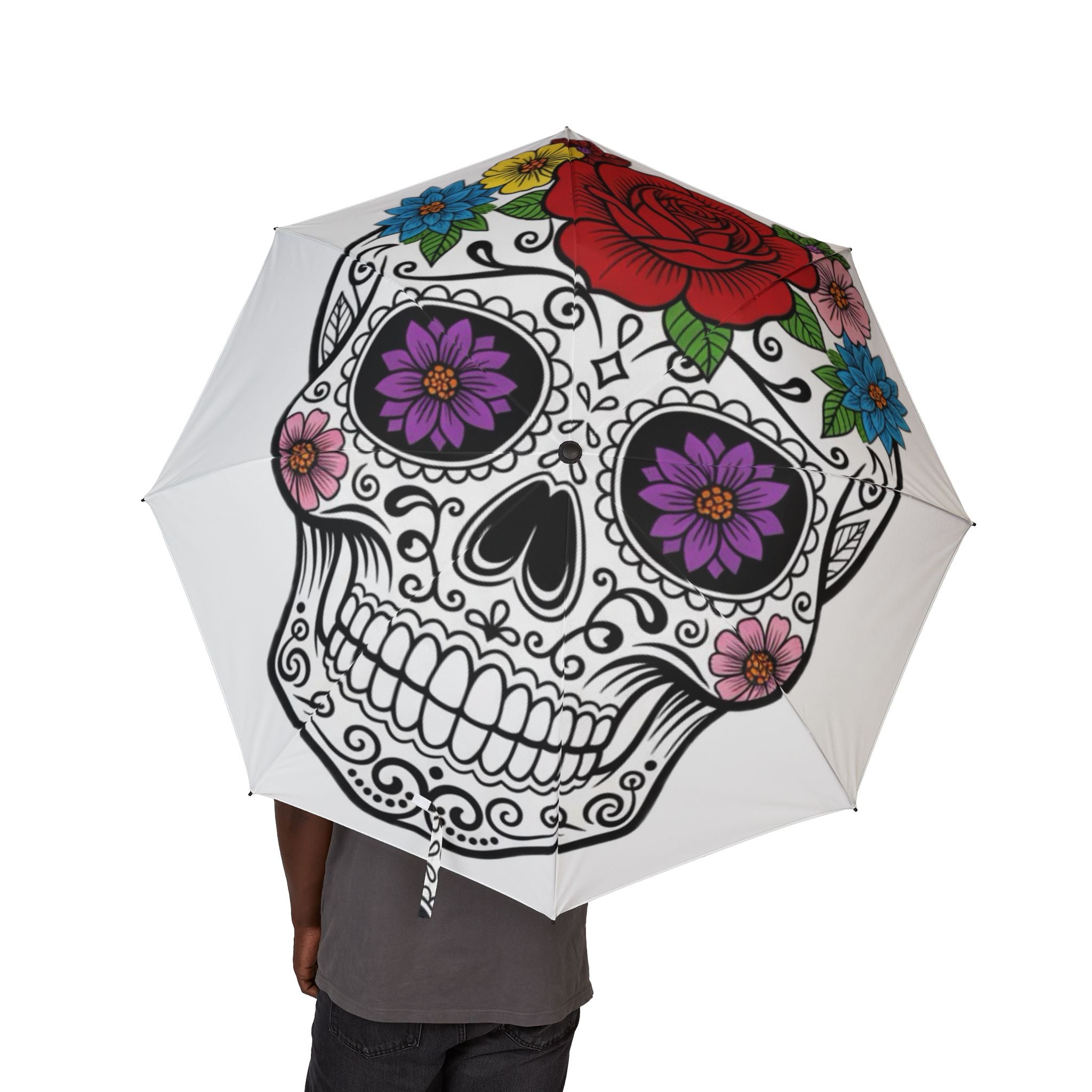 Colorful Skull Floral Umbrella | Day of the Dead Style | Rain Gear | Gift for Her | Chic Accessories | Travel Companion