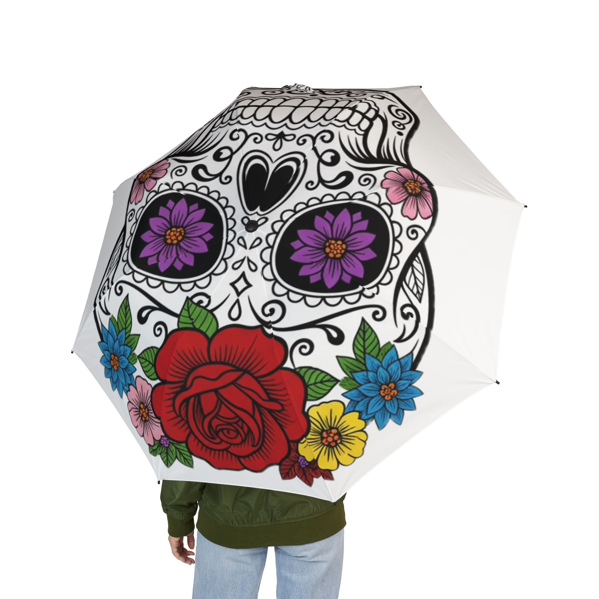 Colorful Skull Floral Umbrella | Day of the Dead Style | Rain Gear | Gift for Her | Chic Accessories | Travel Companion