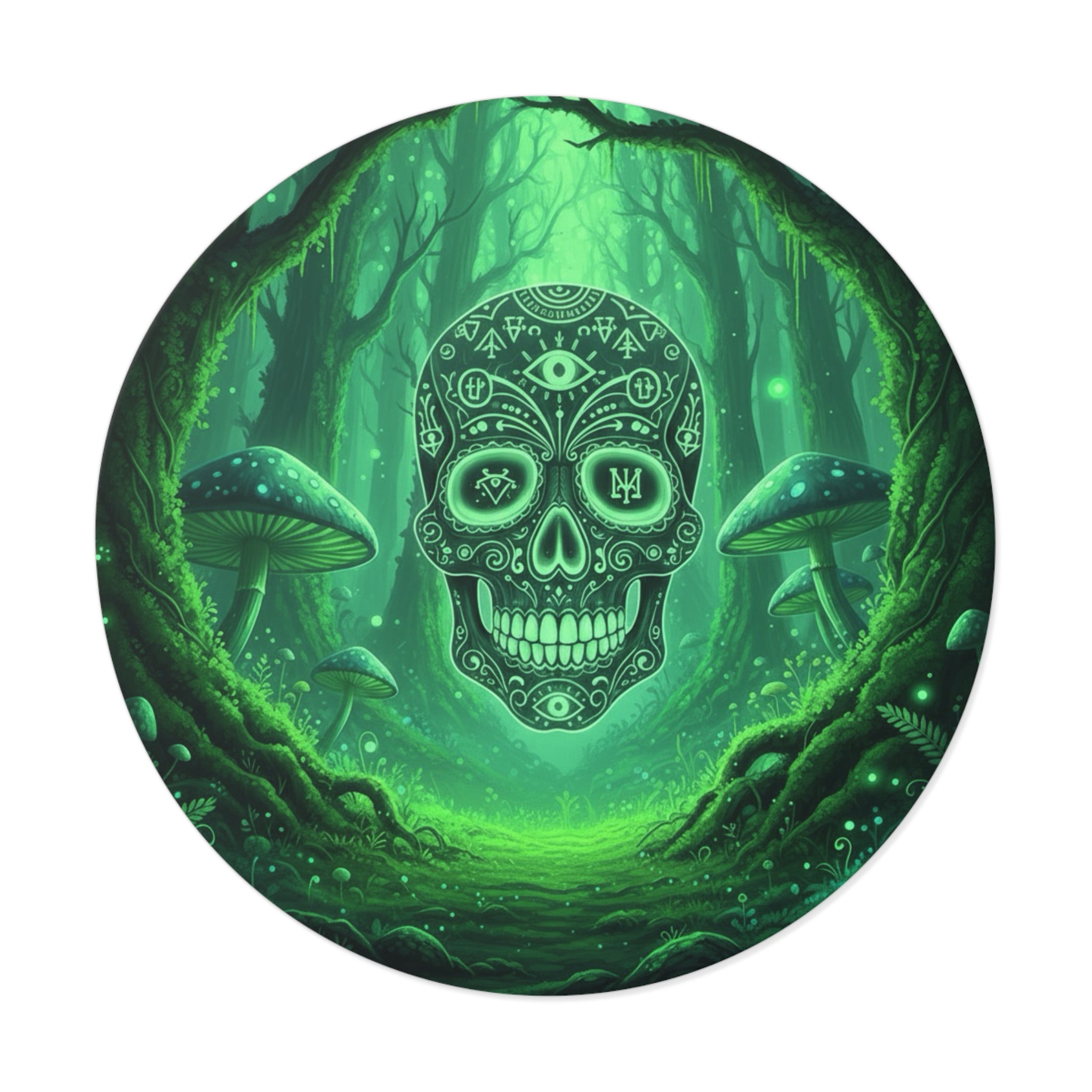 Mystical Skull Vinyl Stickers - Ominous Green Forest Design, Boho Decor, Halloween/Party Supplies, Laptop/Mug/Car Decor