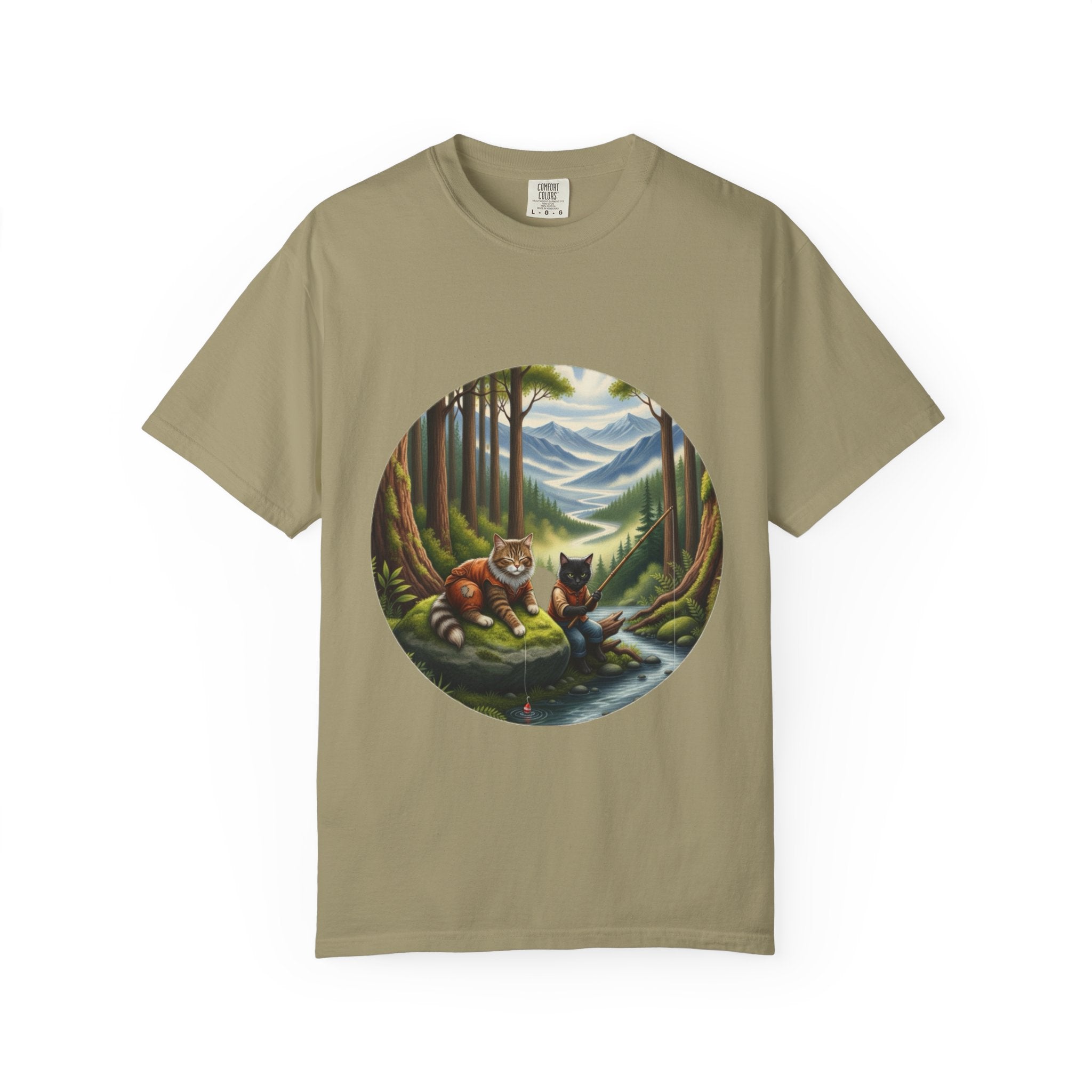 Cat Lover T-Shirt - Two Cats Enjoying Mountain Stream