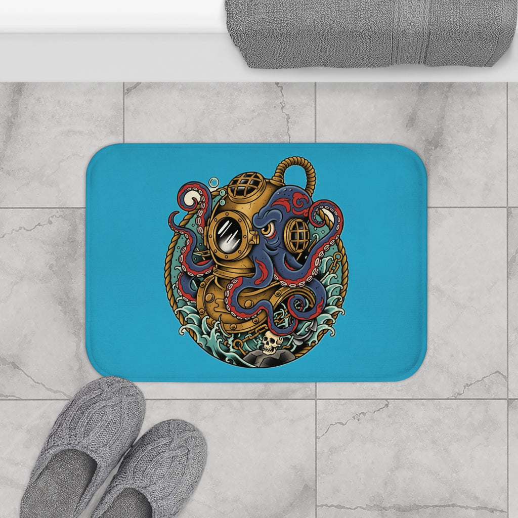Ocean-Inspired Bath Mat with Steampunk Octopus Design, Nautical Decor, Underwater Theme, Unique Bathroom Accessory, Gift for Ocean Lovers