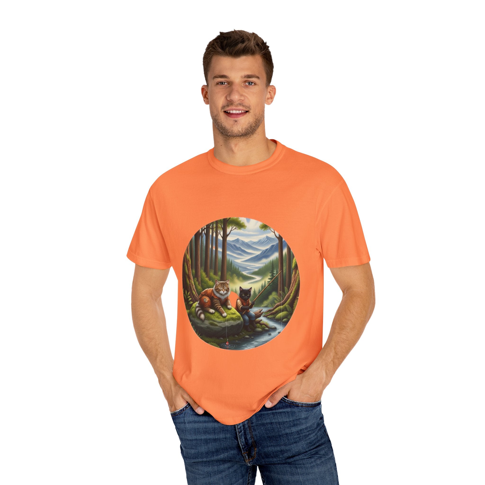 Cat Lover T-Shirt - Two Cats Enjoying Mountain Stream