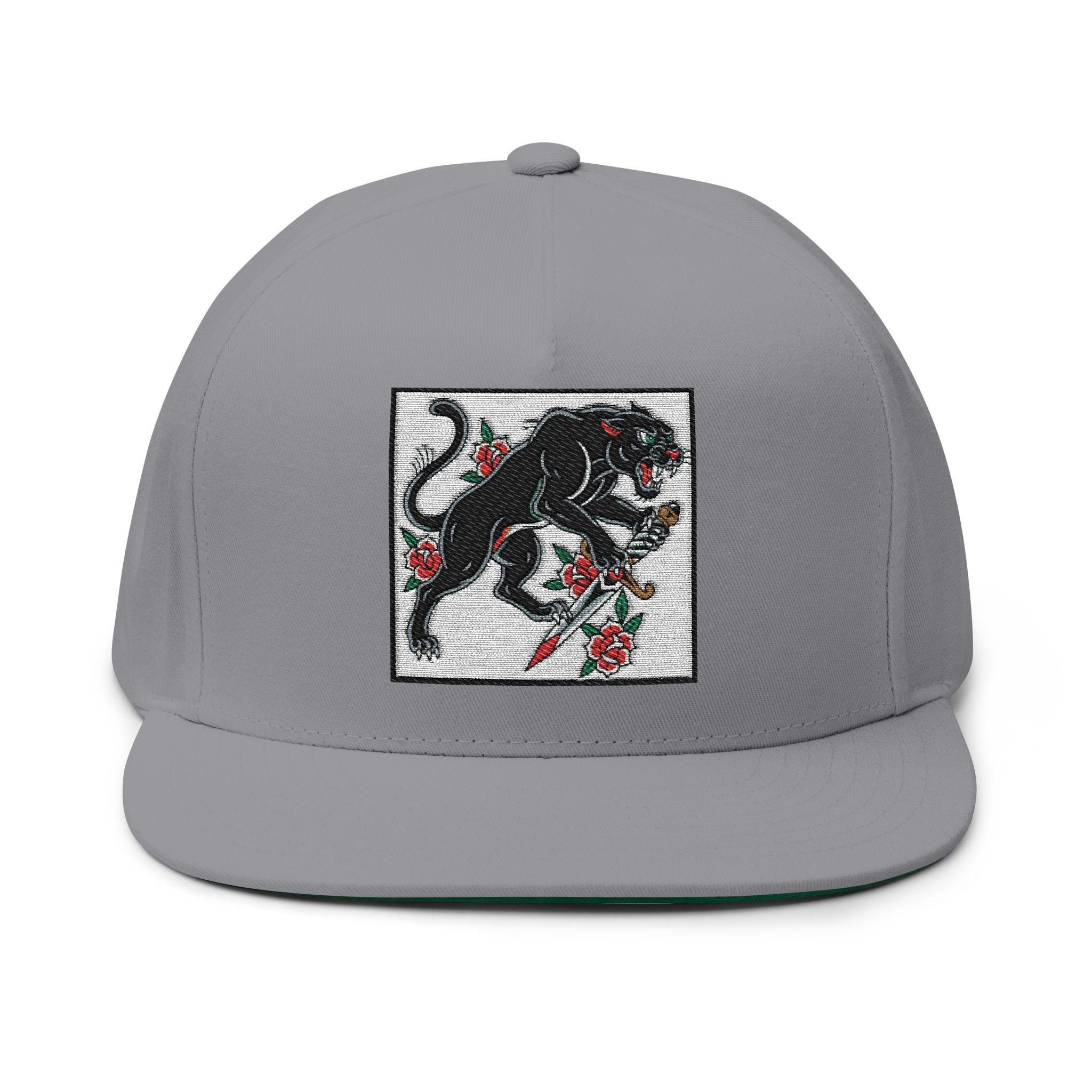 Stylish Embroidered Flat Bill Cap - Panther Design, Streetwear, Gift for Him, Accessory for All Occasions