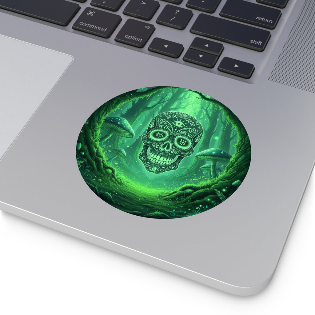 Mystical Skull Vinyl Stickers - Ominous Green Forest Design, Boho Decor, Halloween/Party Supplies, Laptop/Mug/Car Decor