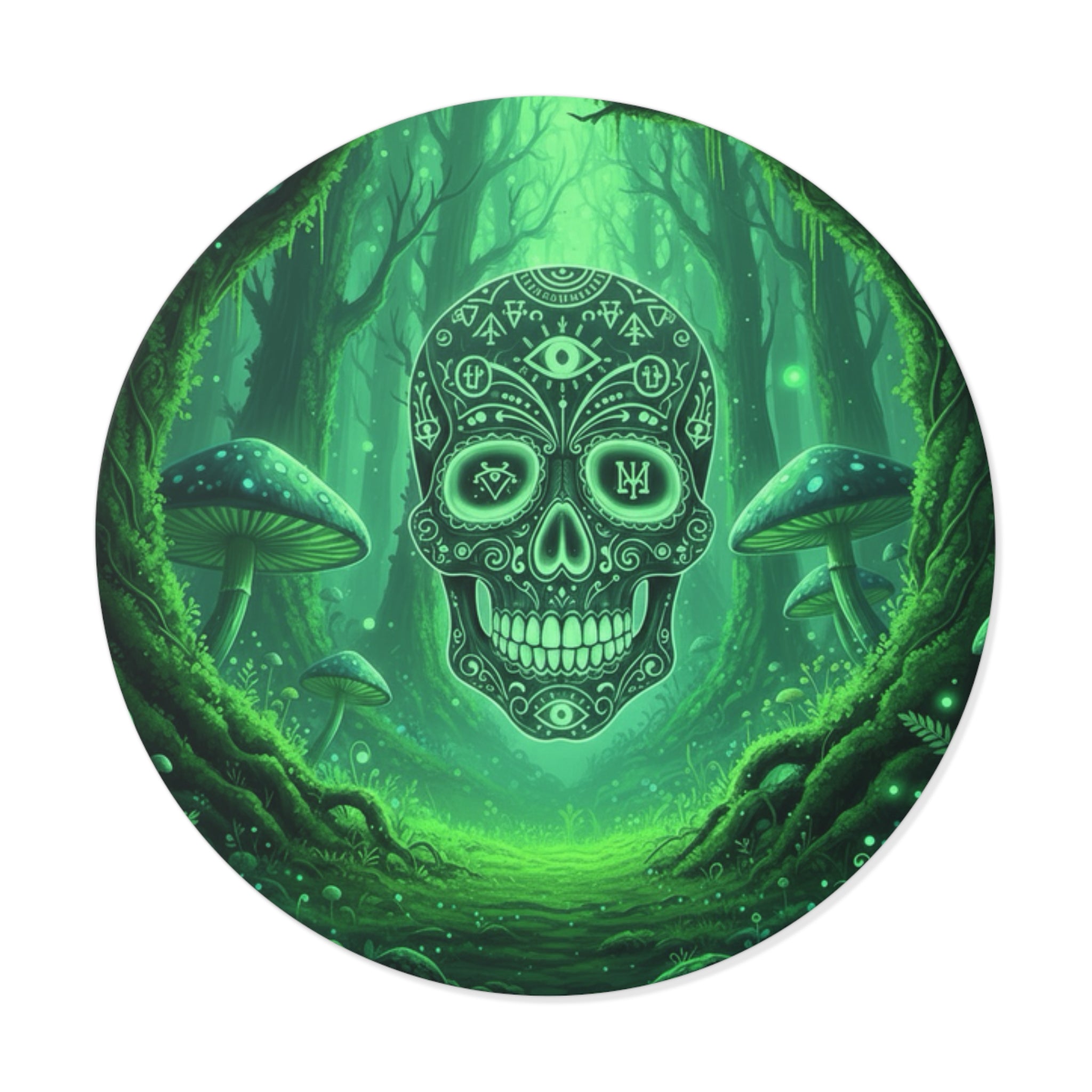 Mystical Skull Vinyl Stickers - Ominous Green Forest Design, Boho Decor, Halloween/Party Supplies, Laptop/Mug/Car Decor