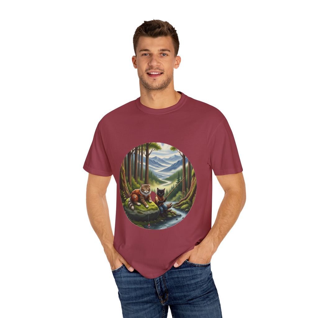 Cat Lover T-Shirt - Two Cats Enjoying Mountain Stream