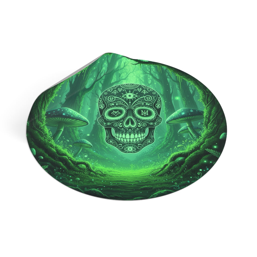 Mystical Skull Vinyl Stickers - Ominous Green Forest Design, Boho Decor, Halloween/Party Supplies, Laptop/Mug/Car Decor