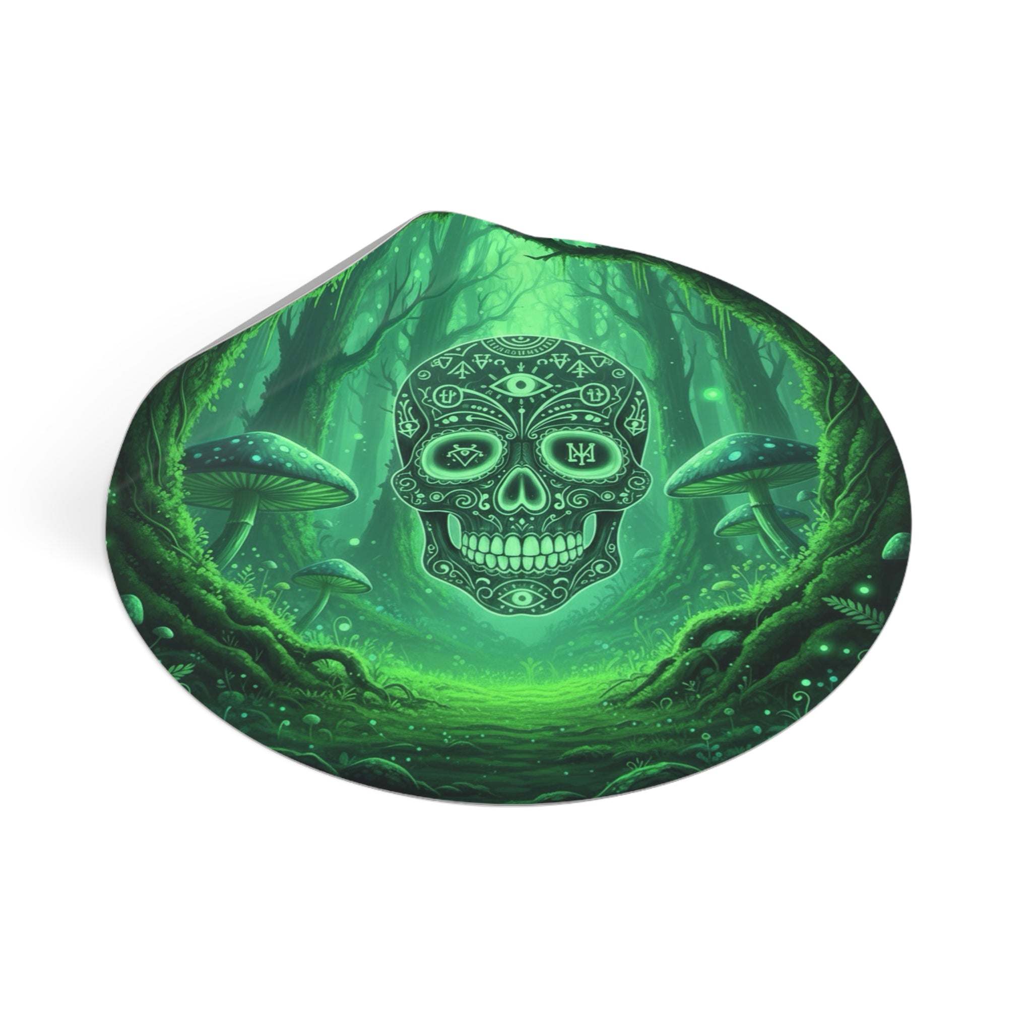 Mystical Skull Vinyl Stickers - Ominous Green Forest Design, Boho Decor, Halloween/Party Supplies, Laptop/Mug/Car Decor