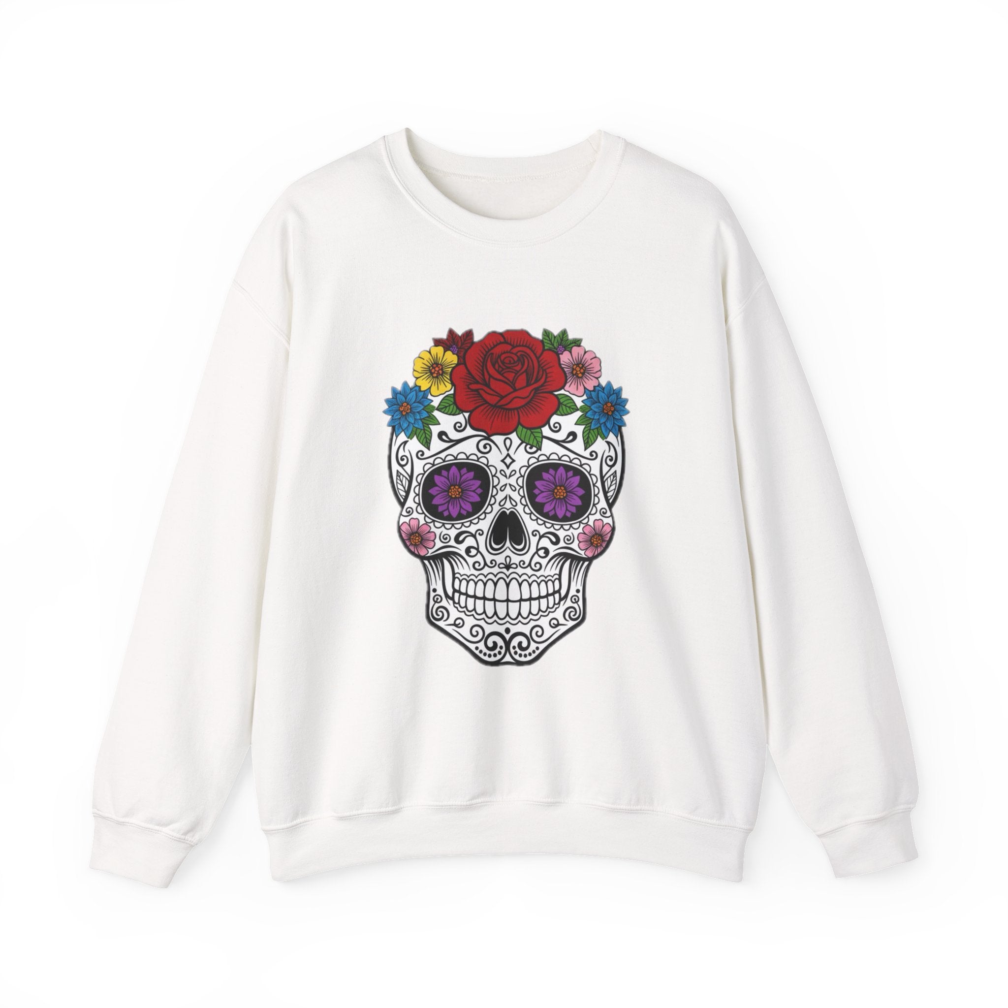 Sugar Skull Floral Sweatshirt - Unisex Crewneck, Boho Style, Day of the Dead Outfit, Gift for Her, Cozy Casual Wear