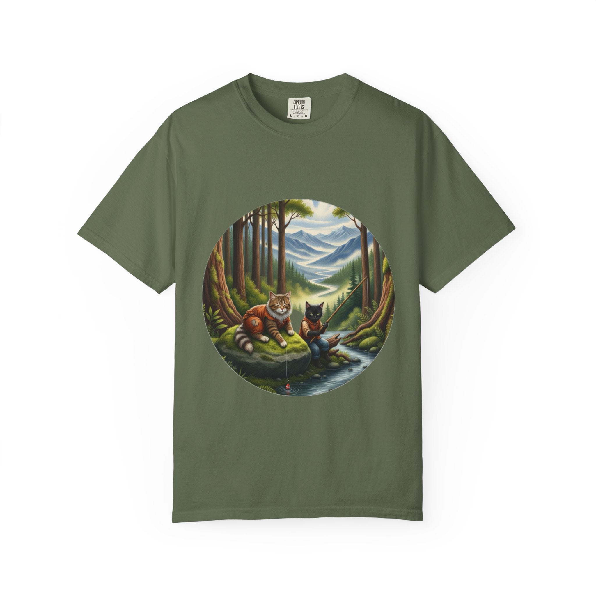 Cat Lover T-Shirt - Two Cats Enjoying Mountain Stream